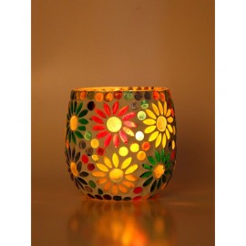 Somil Multicolour Table Top Glass Tea Light Holder - Pack of 1