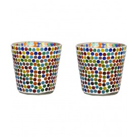 Somil Multicolour Table Top Glass Tea Light Holder - Pack of 2