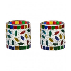 Somil Multicolour Table Top Glass Tea Light Holder - Pack of 2