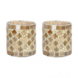 Somil Multicolour Table Top Glass Tea Light Holder - Pack of 2