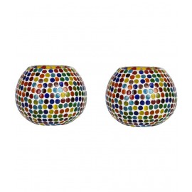 Somil Multicolour Table Top Glass Tea Light Holder - Pack of 2