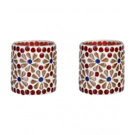 Somil Multicolour Table Top Glass Tea Light Holder - Pack of 2