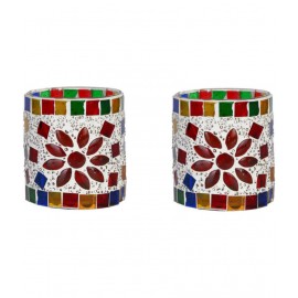 Somil Multicolour Table Top Glass Tea Light Holder - Pack of 2