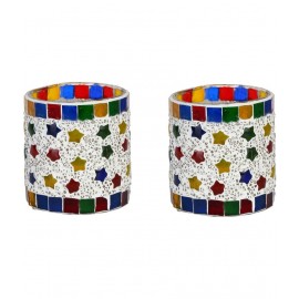 Somil Multicolour Table Top Glass Tea Light Holder - Pack of 2