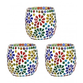 Somil Multicolour Table Top Glass Tea Light Holder - Pack of 3