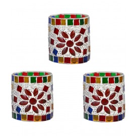 Somil Multicolour Table Top Glass Tea Light Holder - Pack of 3