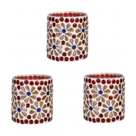 Somil Multicolour Table Top Glass Tea Light Holder - Pack of 3