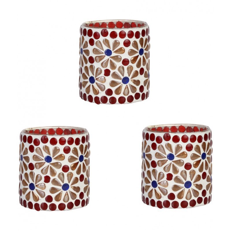 Somil Multicolour Table Top Glass Tea Light Holder - Pack of 3