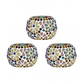 Somil Multicolour Table Top Glass Tea Light Holder - Pack of 3