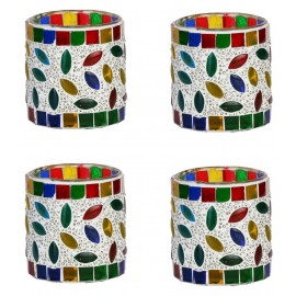 Somil Multicolour Table Top Glass Tea Light Holder - Pack of 4