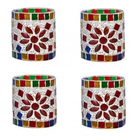 Somil Multicolour Table Top Glass Tea Light Holder - Pack of 4