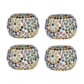 Somil Multicolour Table Top Glass Tea Light Holder - Pack of 4