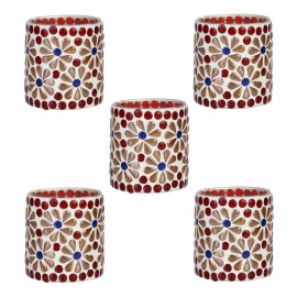 Somil Multicolour Table Top Glass Tea Light Holder - Pack of 5