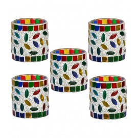 Somil Multicolour Table Top Glass Tea Light Holder - Pack of 5