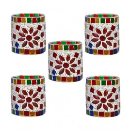 Somil Multicolour Table Top Glass Tea Light Holder - Pack of 5