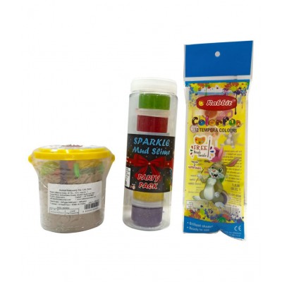Sparkle Mud Slime Party Pack|Play with Slime|Colorful Slime|Bright Colors|Slime Party|+Sand Bucket 500gms|Combo Contains 10 Sand toys+ roller and cutter + 1 packet of Tempera Color|Play Sand Kit|Safe Sand for toddlers| Play Sand Slime for Kids Boys G