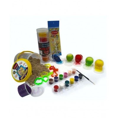 Sparkle Mud Slime Party Pack|Play with Slime|Colorful Slime|Bright Colors|Slime Party|+Sand Bucket 500gms|Combo Contains 10 Sand toys+ roller and cutter + 1 packet of Tempera Color|Play Sand Kit|Safe Sand for toddlers| Play Sand Slime for Kids Boys G