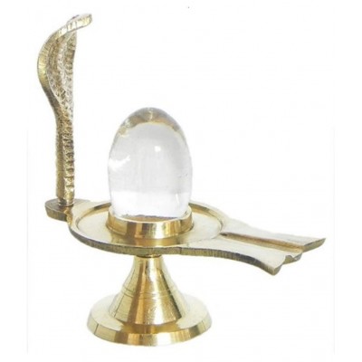 Sphatik Shiva Lingam with 1 Face Snake Hood Jalaheri Brass Argha