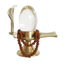 Sphatik Shiva Lingam with 1 Face Snake Hood Jalaheri Brass Argha
