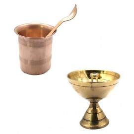 Spherulemuster Akhand Jyoti Deepak with Panchpatra for Pooja Purpose-Set of 2