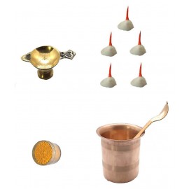 Spherulemuster Brass Deepak with Diya Batti with Panchpatra for Pooja -Set of 2