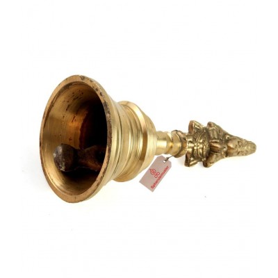 Spherulemuster Brass Handmade Hanuman Face Ghanti/Bell with Akhand Jyoti Deepak and batti- Brass Material (Gold, Colour)
