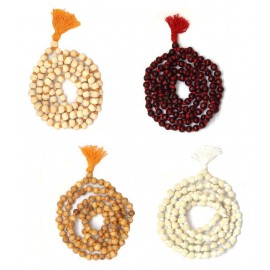 Spherulemuster Combo of Tulsi Jap Malas in Lal Chandan/Orange Tulsi/Haldi Tulsi/White Tulsi-Set of 4