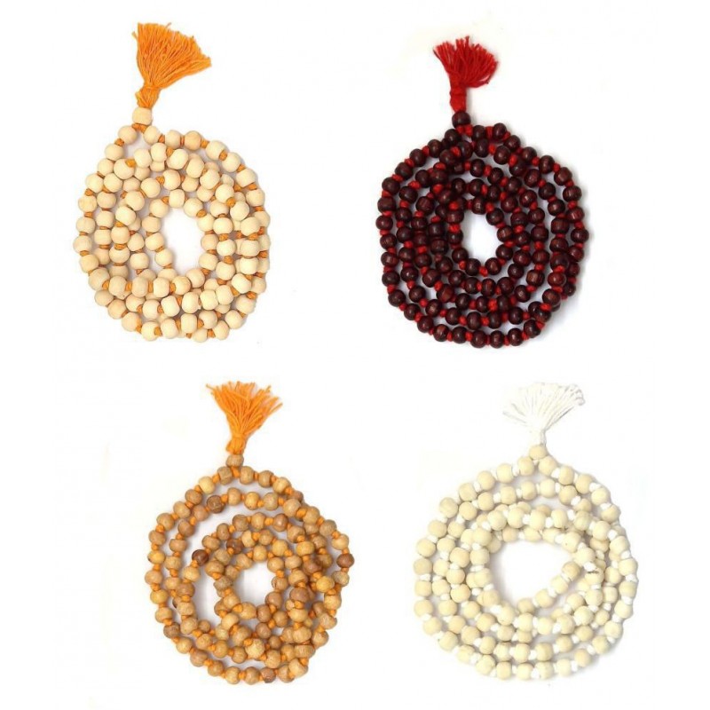 Spherulemuster Combo of Tulsi Jap Malas in Lal Chandan/Orange Tulsi/Haldi Tulsi/White Tulsi-Set of 4
