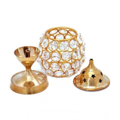 Spherulemuster Crystal Akhand Jyoti Pooja  Diya Diamond Cystal with cotton batti - Brass Material