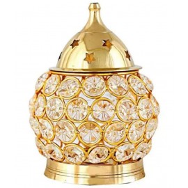 Spherulemuster Crystal Akhand Jyoti Pooja  Diya Diamond Cystal with cotton batti - Brass Material