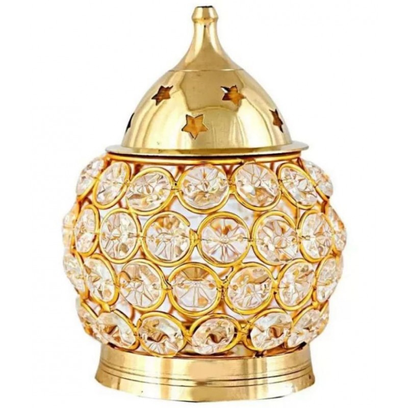 Spherulemuster Crystal Akhand Jyoti Pooja  Diya Diamond Cystal with cotton batti - Brass Material