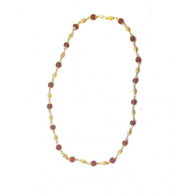 Spherulemuster Gold Plated Rudraksh Mala for neck wearing- 5 Mukhi