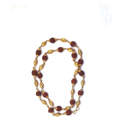 Spherulemuster Gold Plated Rudraksh Mala for neck wearing- 5 Mukhi
