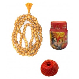 Spherulemuster Haldi Chandan Mala with Natural Lal Roli and Cotton Kalawa