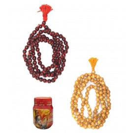 Spherulemuster Lal Chandan and Haldi Jap Mala with Ashtagandha Chandan Tika-Set of 2 Malas