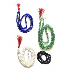 Spherulemuster Multicolour (Blue/Green/White Crystal) Mala with Free Malakal Bracelet- Set of 4 Packs