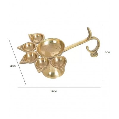 Spherulemuster Panchmukhi Brass diya for Temple, Home & Office Décor with Cotton Diya Batti