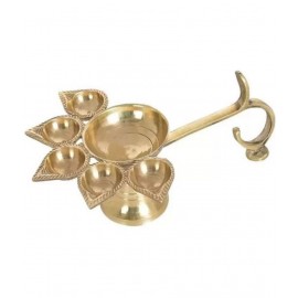 Spherulemuster Panchmukhi Brass diya for Temple, Home & Office Décor with Cotton Diya Batti