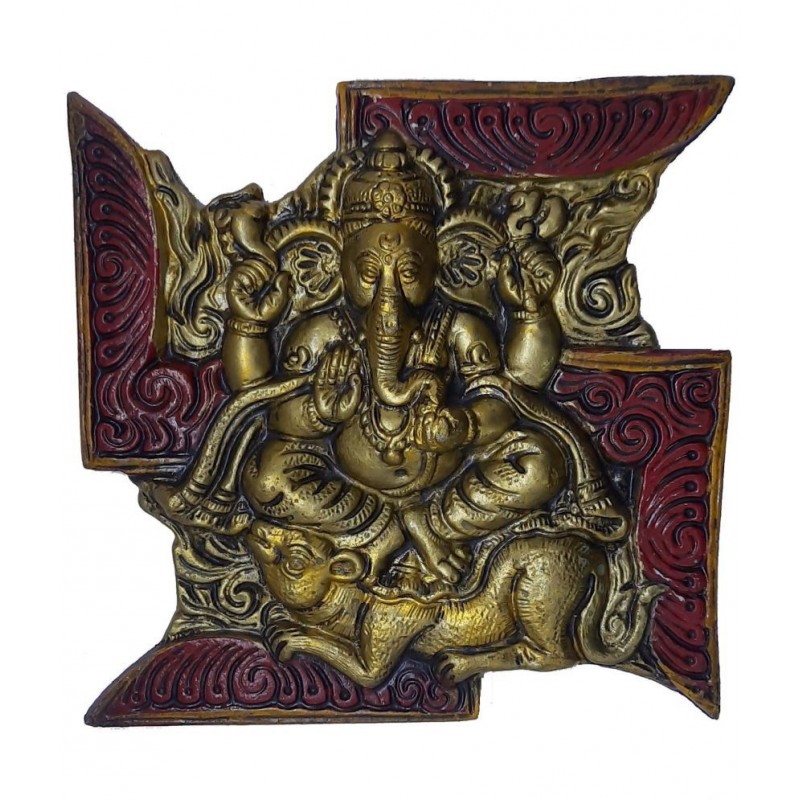 Spherulemuster Swastik Ganesh Decorative Wall Hanging and Showpiece Figurine - Metal
