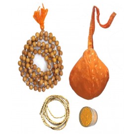 Spherulemuster Tulsi Jap Mala (108+1) Beads with cotton Gomukhi Bag (Hare Ram Printed) with double Kanthi Mala