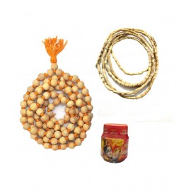 Spherulemuster Tulsi Mala (10mm) Beads with Ashtgandh Chandan Tika with Kanthi  Mala