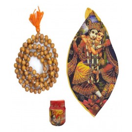 Spherulemuster Tulsi Mala (8mm) Beads with Gomukhi Jholi (Digital Print) and Ashtgandh Chandan Tika
