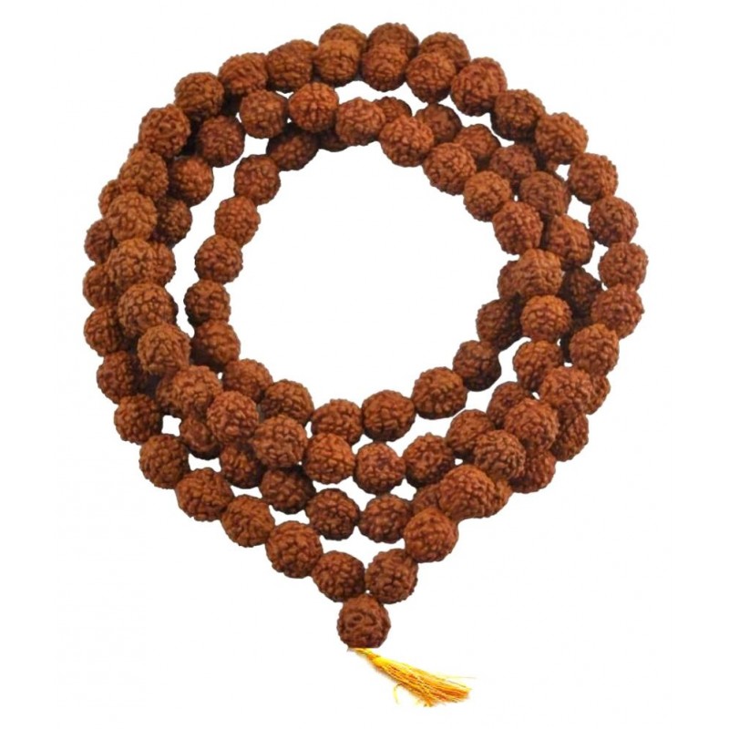 Spiritual items Brown Wood Natural 5 Mukhi Rudraksha mala Lab-Certified beads 7