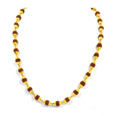 Spiritualis Mantra Punchmukhi Rudraksha Mala with Gold Plated Chain (Fancy Mala )