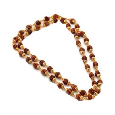 Spiritualis Mantra Punchmukhi Rudraksha Mala with Gold Plated Chain (Fancy Mala )