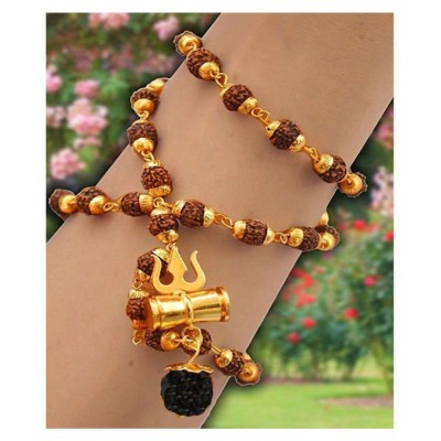 Spirituallis Mantra Shiv Trishul Damru Locket With Puchmukhi Rudraksha Mala Gold-plated Plated Chain