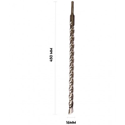 Steel (16 x 450mm) Cross Tip Plus Hammer Drill Bit (Silver)