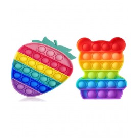 Strawberry & Sensorial Ursinho popit combo pack of 2 popit Rainbow Push Pop it Bubble Fidget Toy, Pop It Stress Relief and Anti-Anxiety Tools Sensory, Silicon Satisfying Relaxing Toys & Great Gift for Kids Girls Boys Teens and Adults.