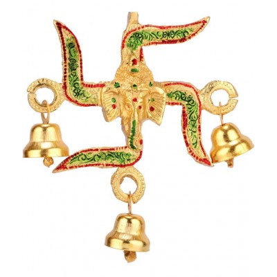Swastik Ganesh for Door Entrance Vaastu Items for Home for Good Luck Metal Swastik Symbol for Home Welcome Home Wall Hanging Main Door Decoration (Pack of 2)