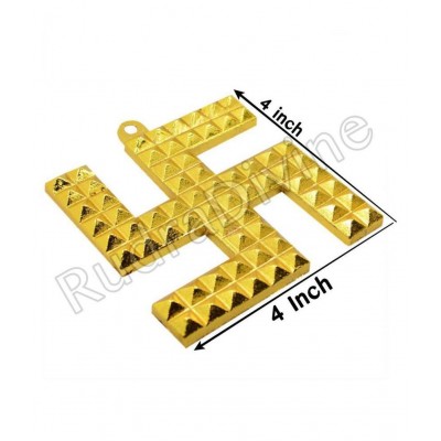 Swastik with Pyramids Wall Hanging Brass/Ashtadhatu Gold Plated Metal Porcelain Zinc Vastu/Feng Shui Swastik Pyramid Door Sign for Nazar Dosh